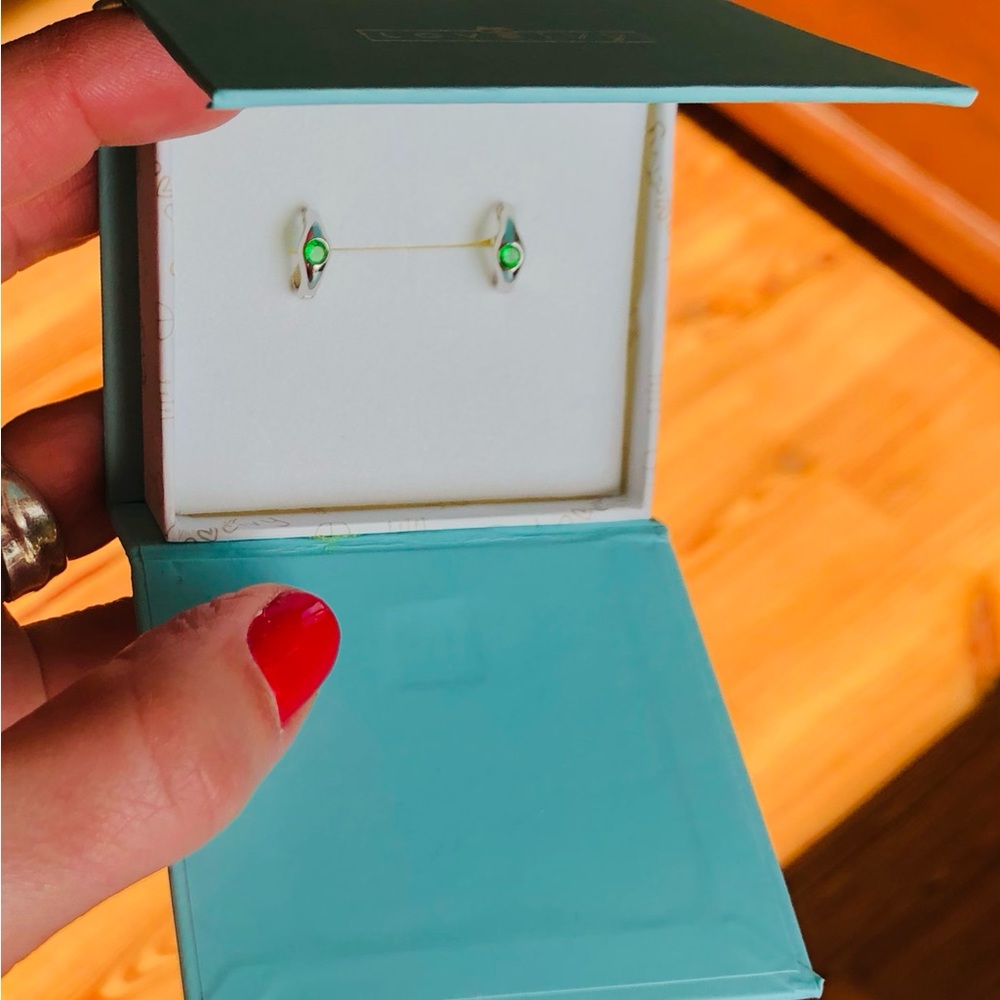 Emerald Birthstone Tiny Huggie Hoop Earrings